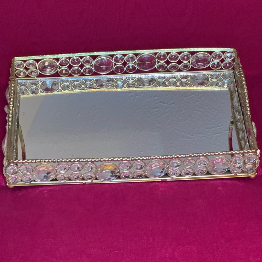Mirrored Gold Crystal Perfume Vanity Tray